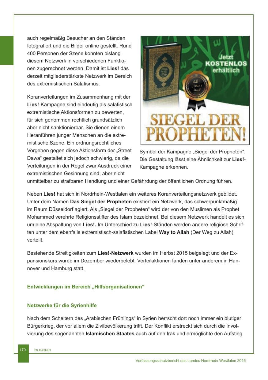 Seite 171 des Verfassungsschutzbericht 2015 Nordrhein-Westfalen