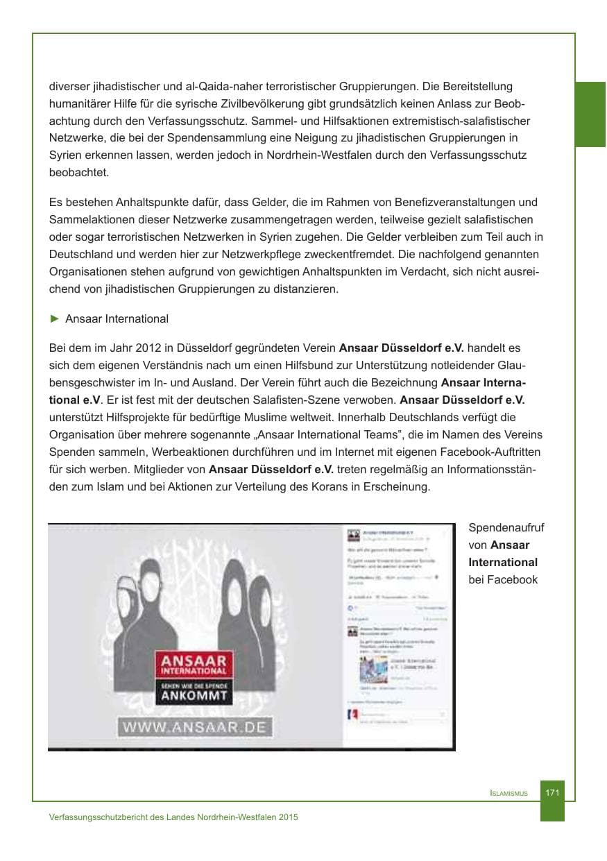 Seite 172 des Verfassungsschutzbericht 2015 Nordrhein-Westfalen