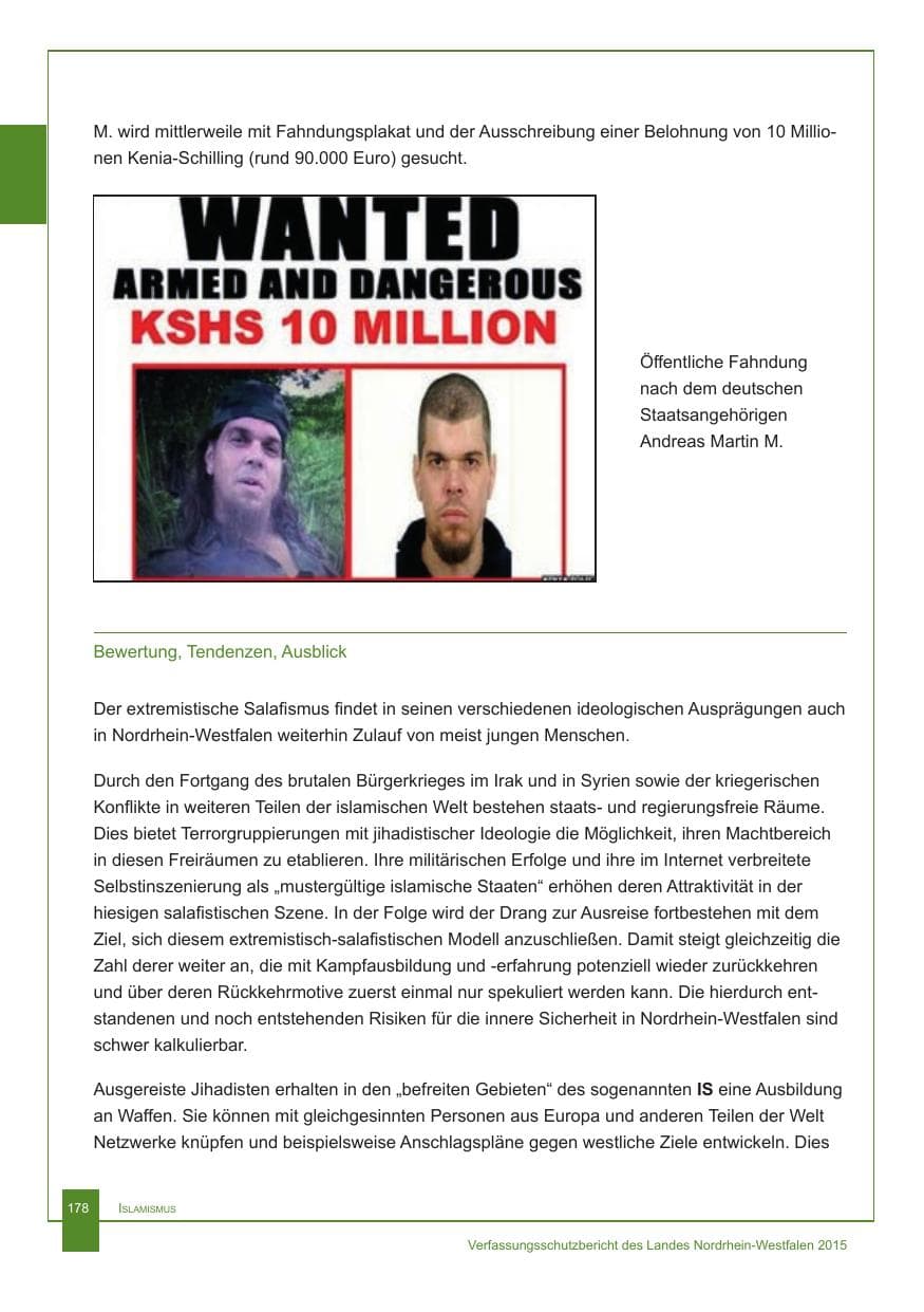 Seite 179 des Verfassungsschutzbericht 2015 Nordrhein-Westfalen