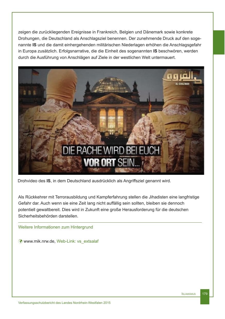 Seite 180 des Verfassungsschutzbericht 2015 Nordrhein-Westfalen