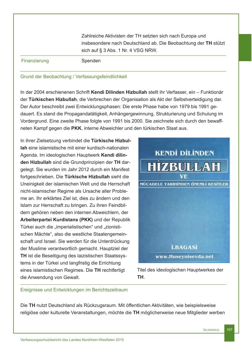 Seite 198 des Verfassungsschutzbericht 2015 Nordrhein-Westfalen