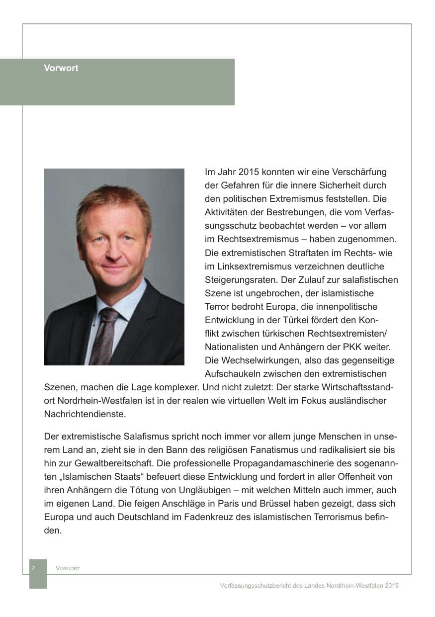 Seite 3 des Verfassungsschutzbericht 2015 Nordrhein-Westfalen