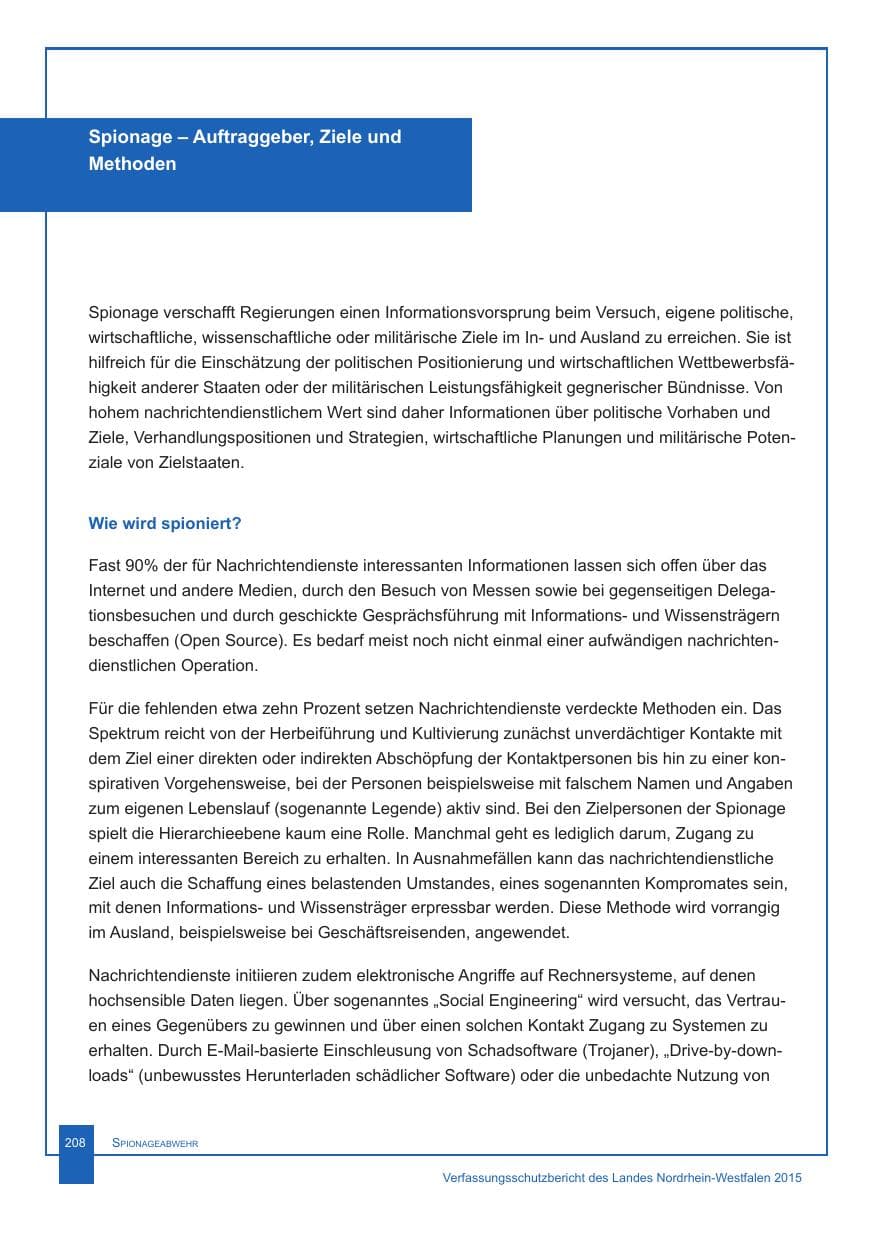 Seite 209 des Verfassungsschutzbericht 2015 Nordrhein-Westfalen