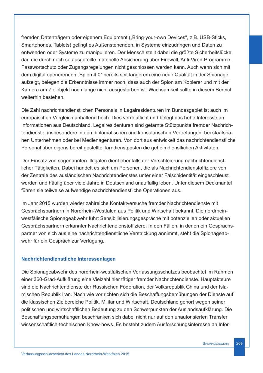 Seite 210 des Verfassungsschutzbericht 2015 Nordrhein-Westfalen