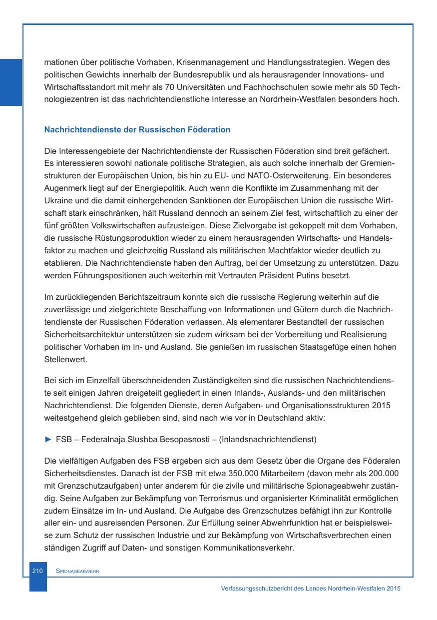 Seite 211 des Verfassungsschutzbericht 2015 Nordrhein-Westfalen