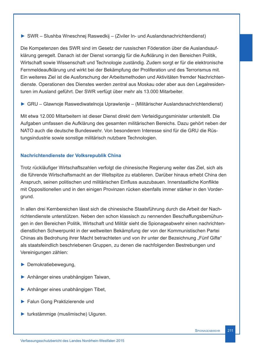 Seite 212 des Verfassungsschutzbericht 2015 Nordrhein-Westfalen