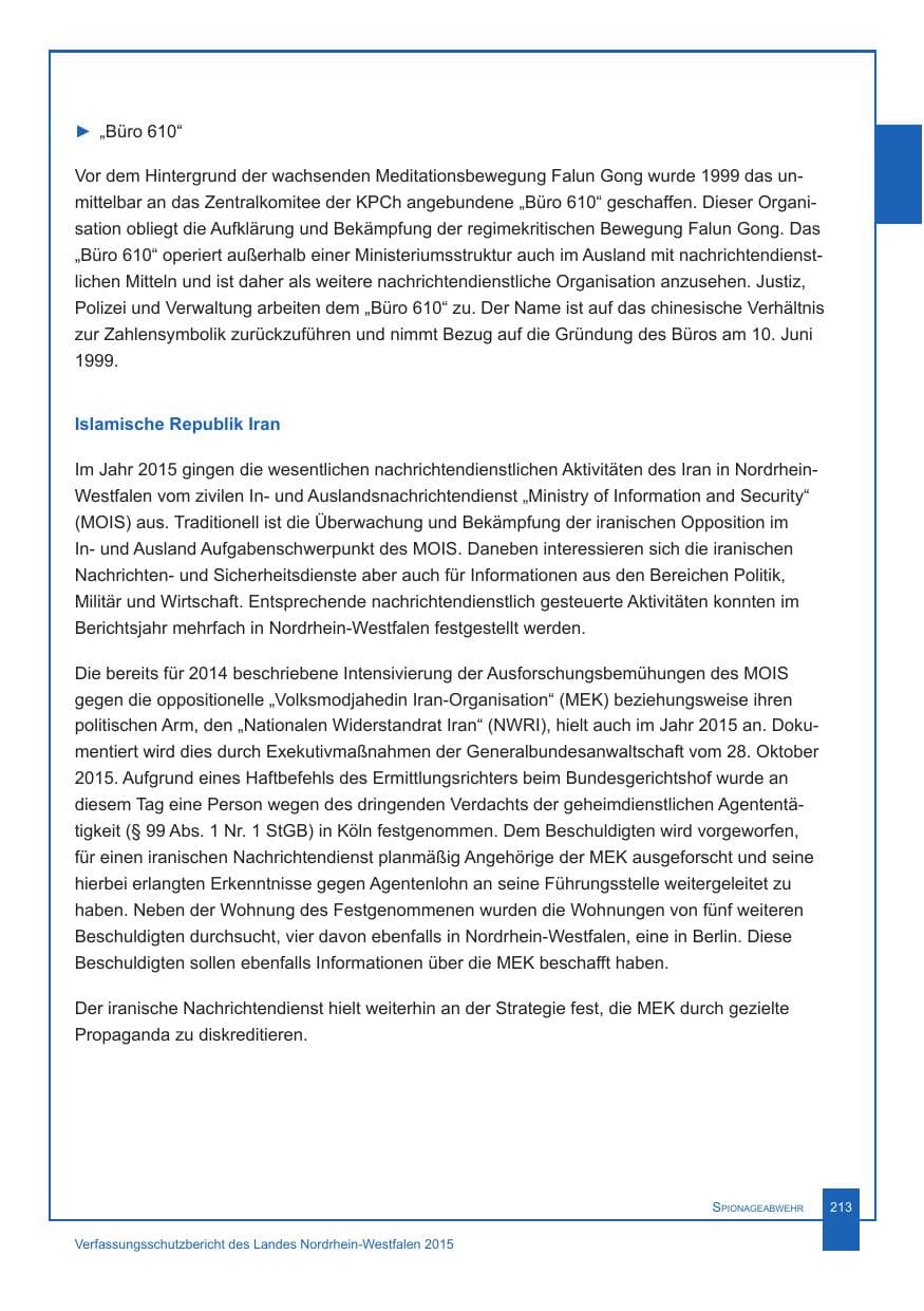Seite 214 des Verfassungsschutzbericht 2015 Nordrhein-Westfalen