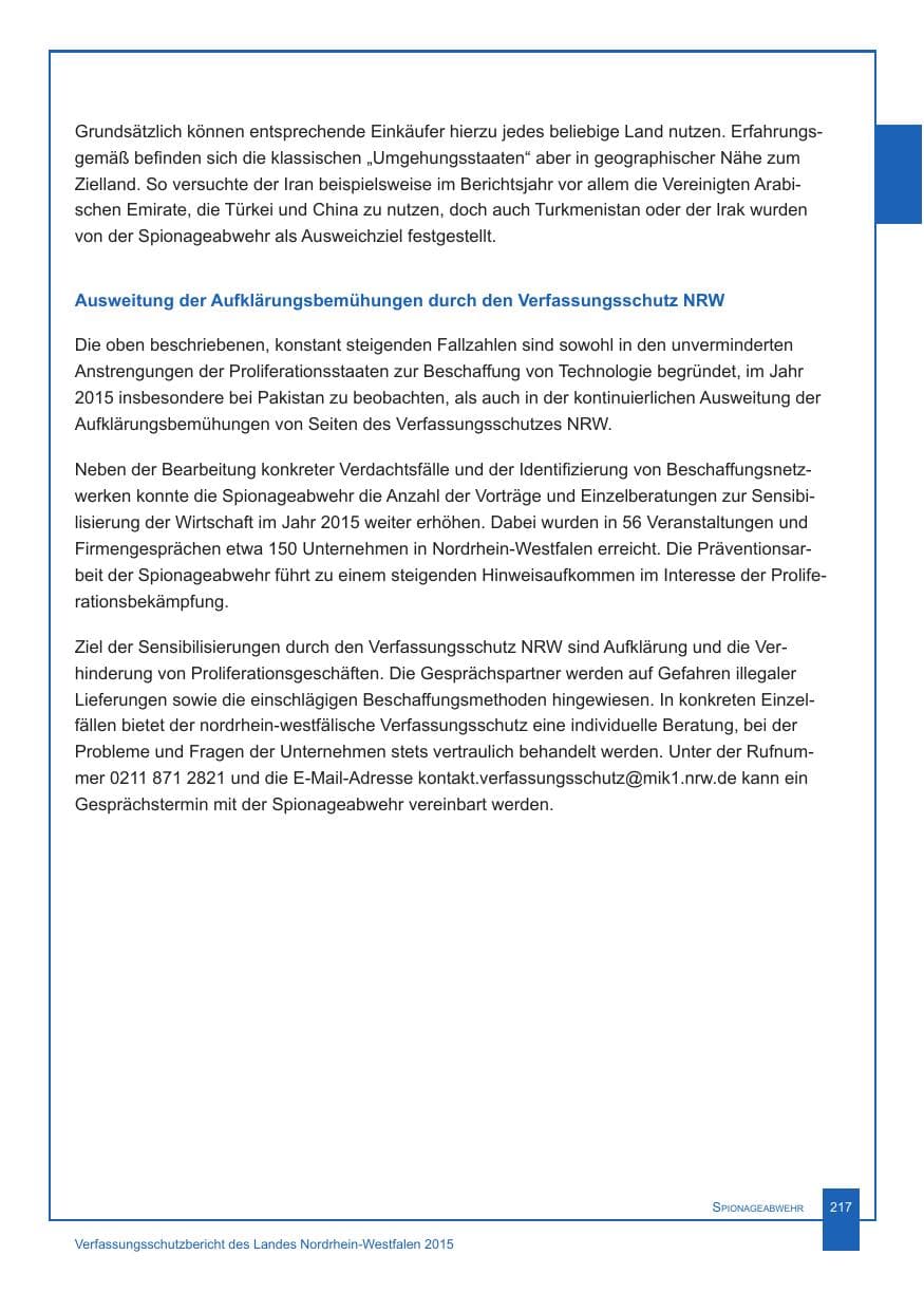 Seite 218 des Verfassungsschutzbericht 2015 Nordrhein-Westfalen
