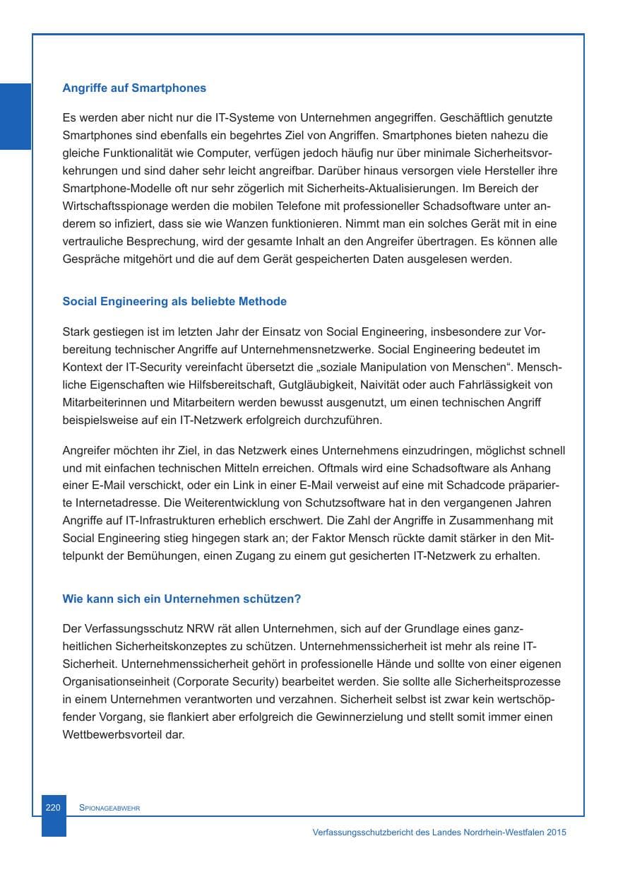 Seite 221 des Verfassungsschutzbericht 2015 Nordrhein-Westfalen
