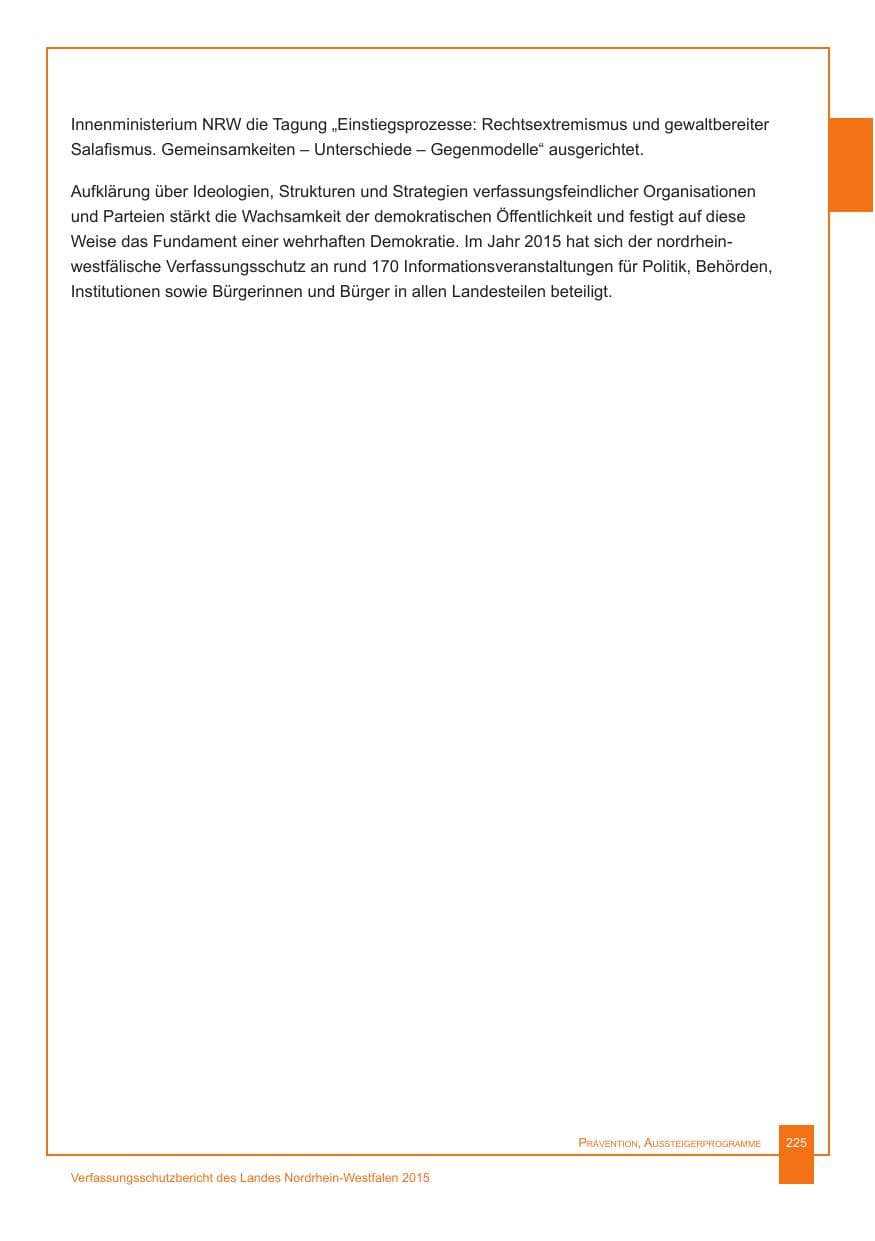 Seite 226 des Verfassungsschutzbericht 2015 Nordrhein-Westfalen