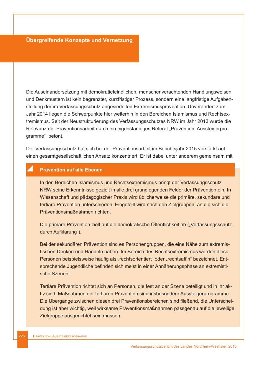 Seite 227 des Verfassungsschutzbericht 2015 Nordrhein-Westfalen