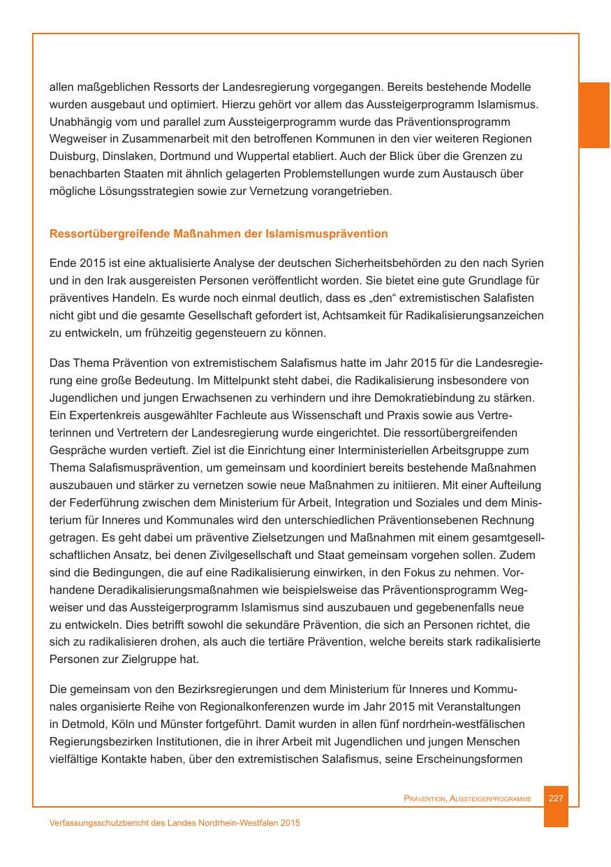 Seite 228 des Verfassungsschutzbericht 2015 Nordrhein-Westfalen