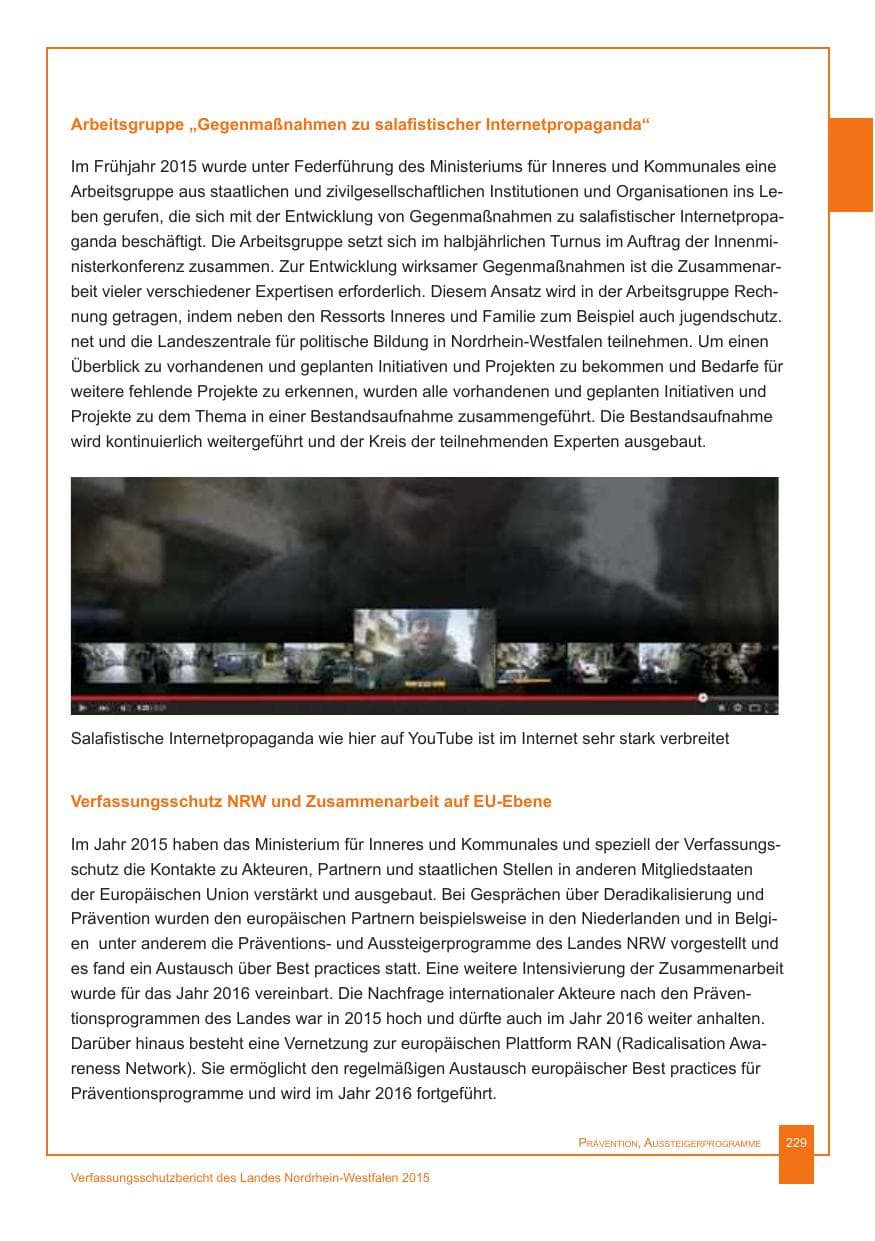 Seite 230 des Verfassungsschutzbericht 2015 Nordrhein-Westfalen