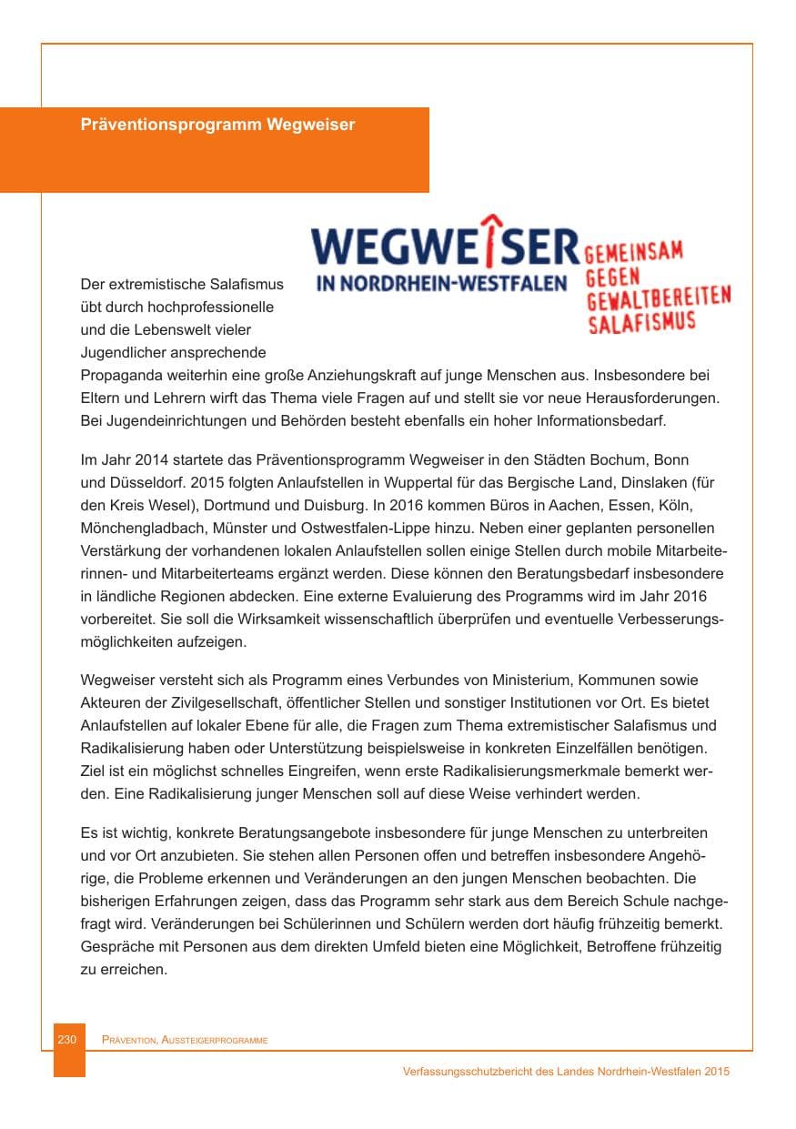Seite 231 des Verfassungsschutzbericht 2015 Nordrhein-Westfalen