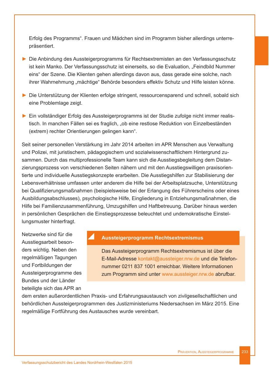 Seite 234 des Verfassungsschutzbericht 2015 Nordrhein-Westfalen