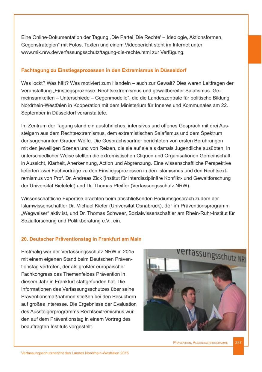 Seite 238 des Verfassungsschutzbericht 2015 Nordrhein-Westfalen