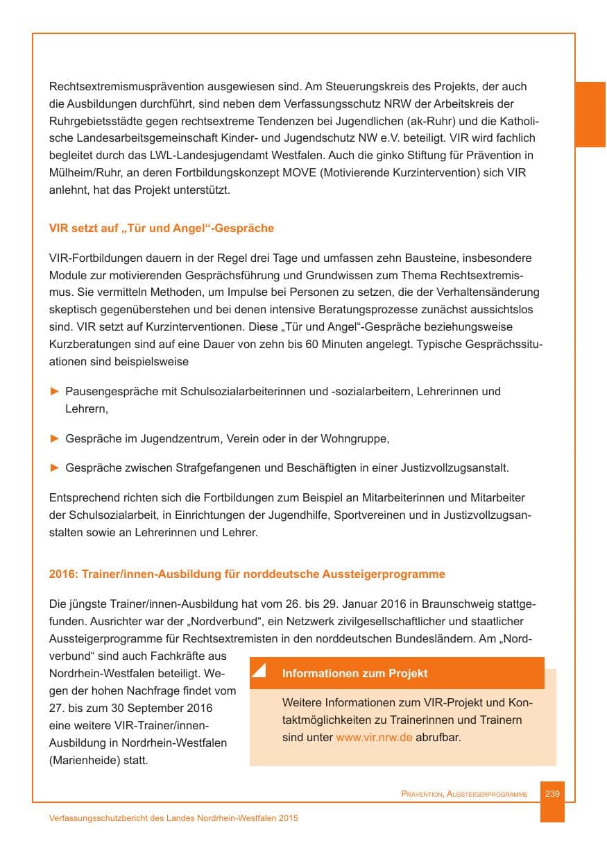 Seite 240 des Verfassungsschutzbericht 2015 Nordrhein-Westfalen