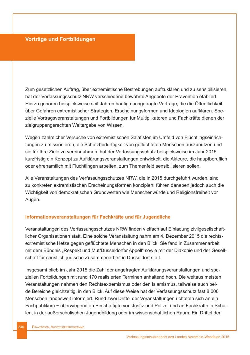 Seite 241 des Verfassungsschutzbericht 2015 Nordrhein-Westfalen