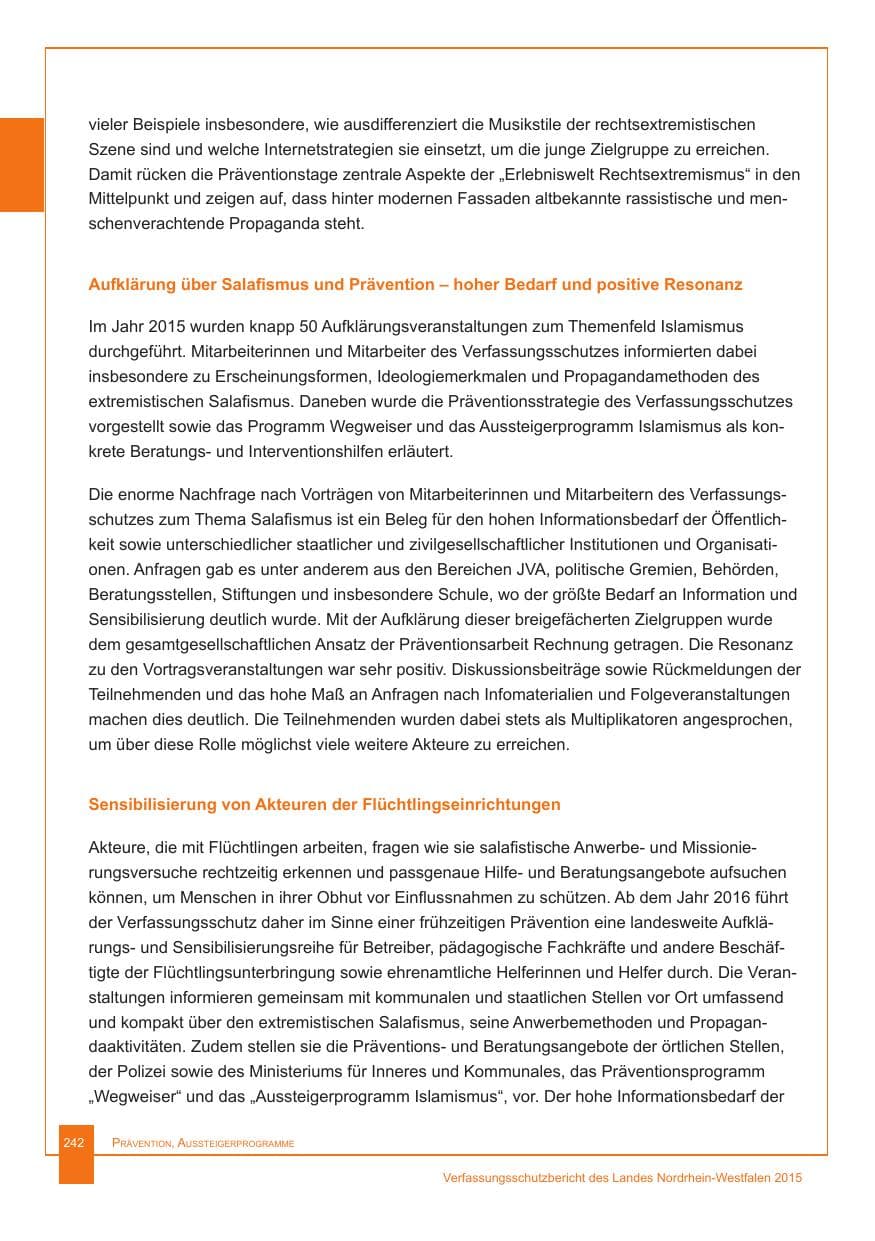 Seite 243 des Verfassungsschutzbericht 2015 Nordrhein-Westfalen