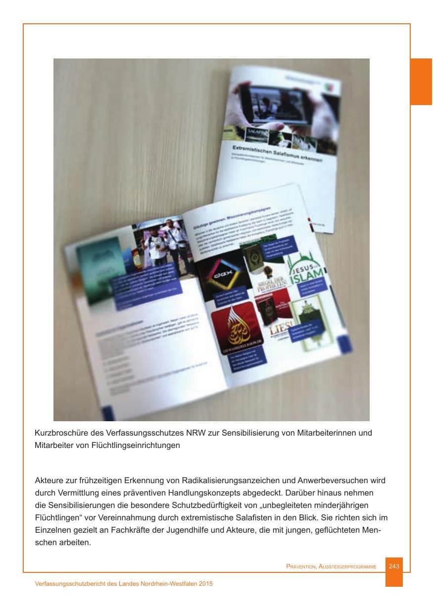Seite 244 des Verfassungsschutzbericht 2015 Nordrhein-Westfalen