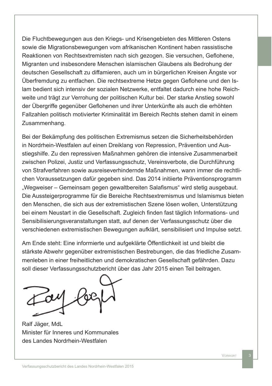 Seite 4 des Verfassungsschutzbericht 2015 Nordrhein-Westfalen
