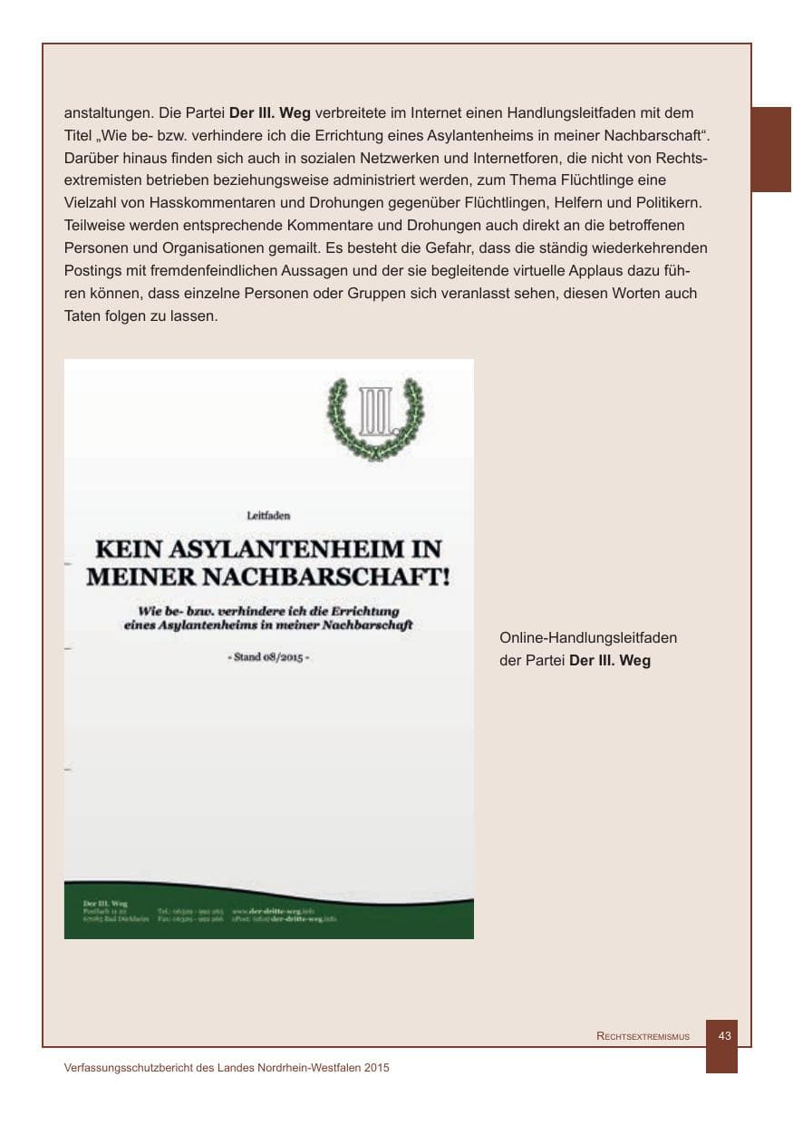 Seite 44 des Verfassungsschutzbericht 2015 Nordrhein-Westfalen