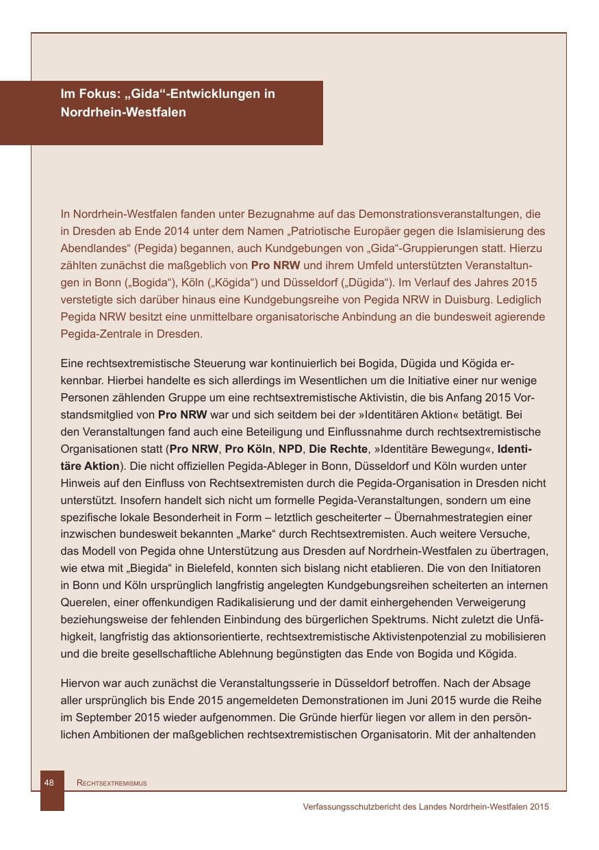 Seite 49 des Verfassungsschutzbericht 2015 Nordrhein-Westfalen