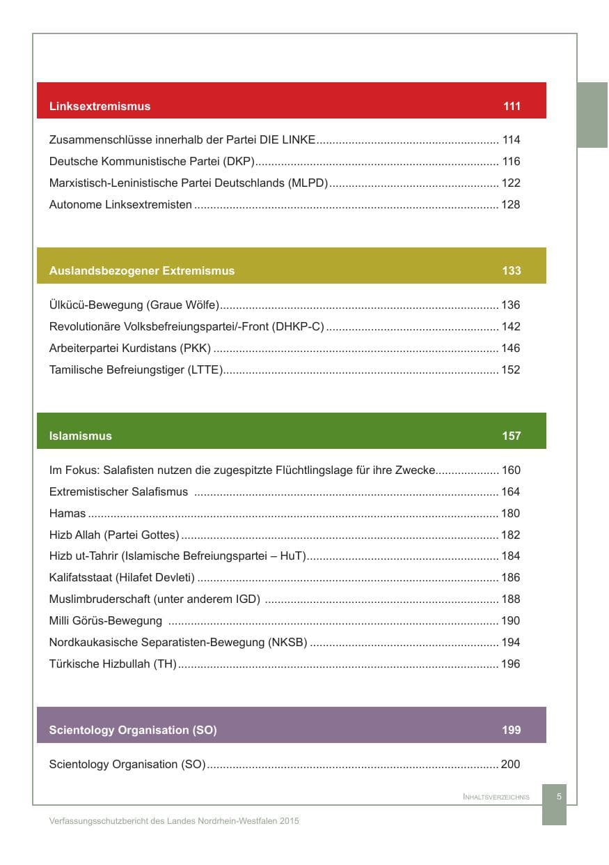 Seite 6 des Verfassungsschutzbericht 2015 Nordrhein-Westfalen