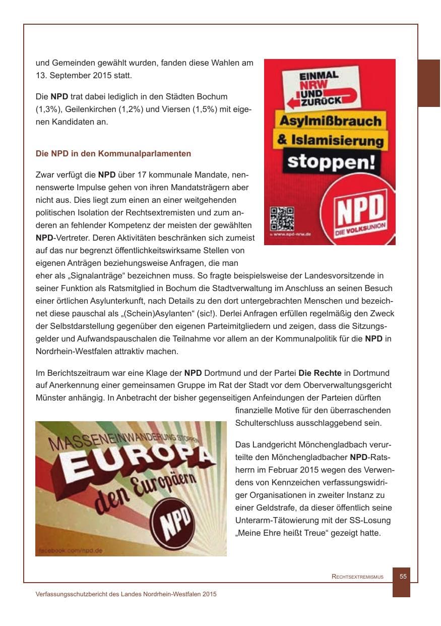 Seite 56 des Verfassungsschutzbericht 2015 Nordrhein-Westfalen