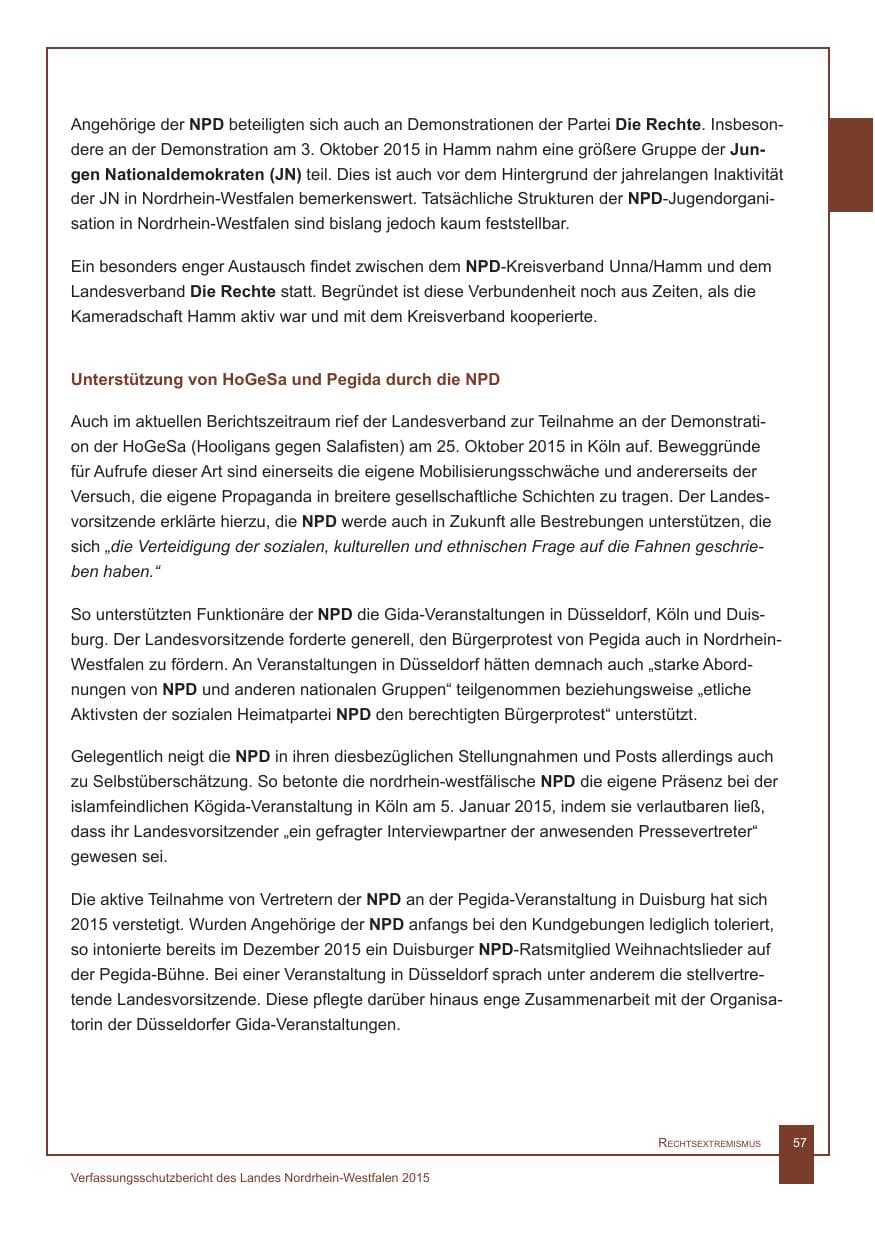 Seite 58 des Verfassungsschutzbericht 2015 Nordrhein-Westfalen