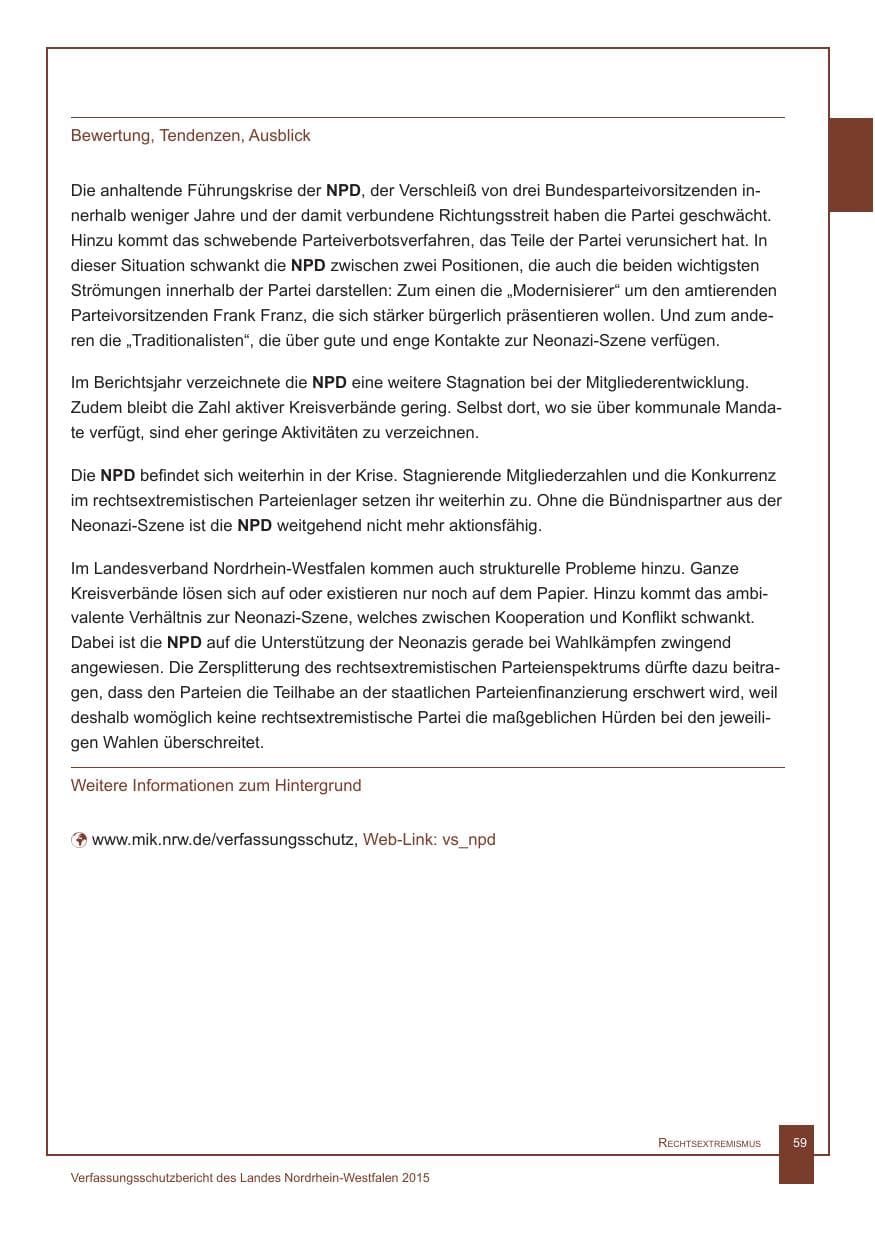Seite 60 des Verfassungsschutzbericht 2015 Nordrhein-Westfalen