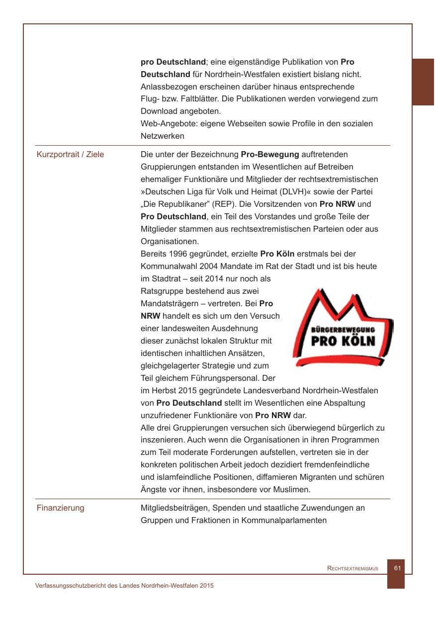 Seite 62 des Verfassungsschutzbericht 2015 Nordrhein-Westfalen