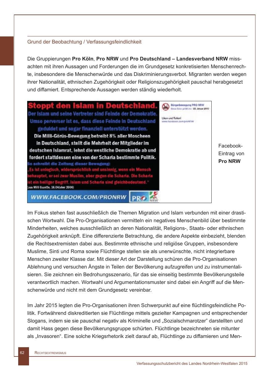 Seite 63 des Verfassungsschutzbericht 2015 Nordrhein-Westfalen