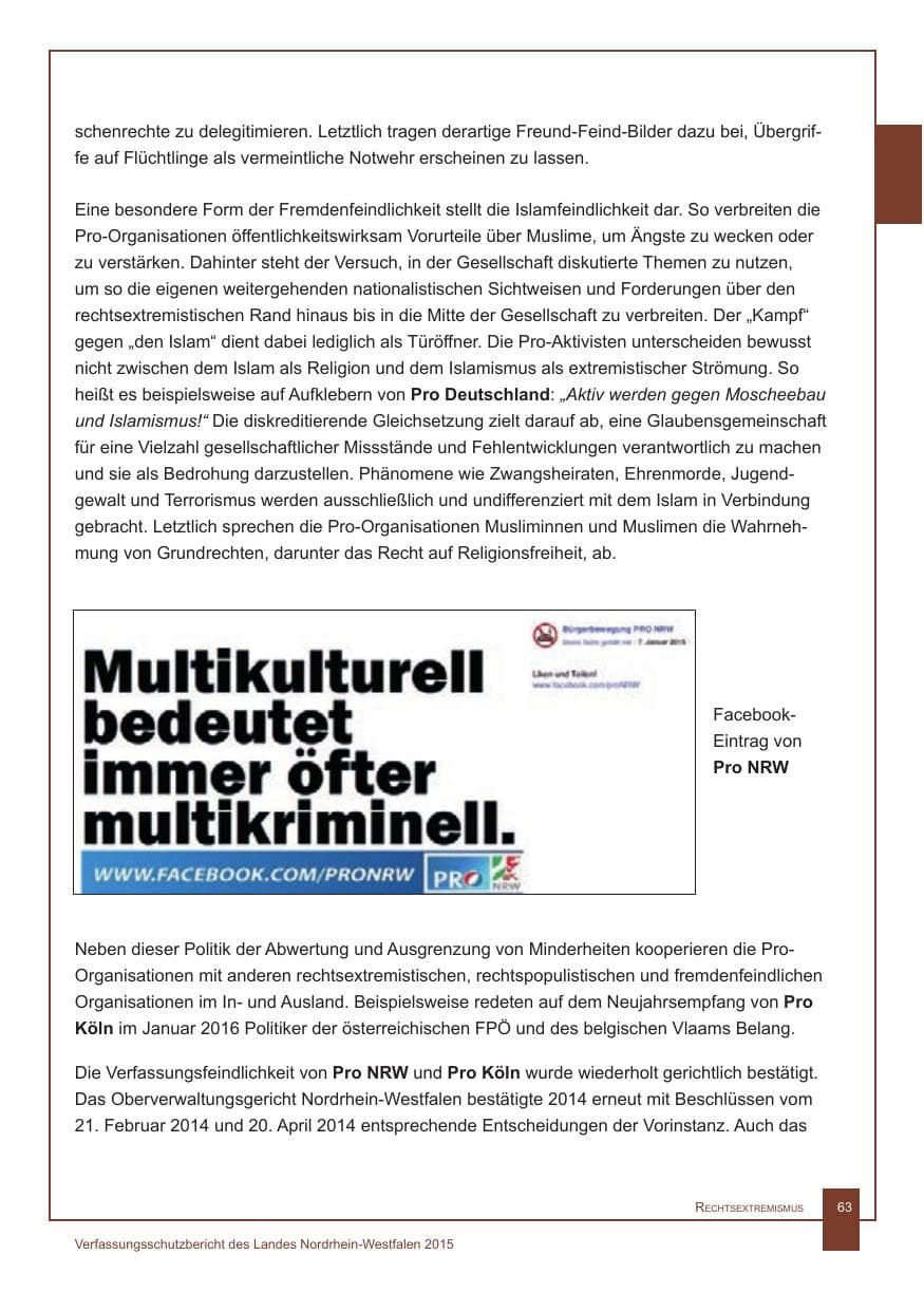 Seite 64 des Verfassungsschutzbericht 2015 Nordrhein-Westfalen