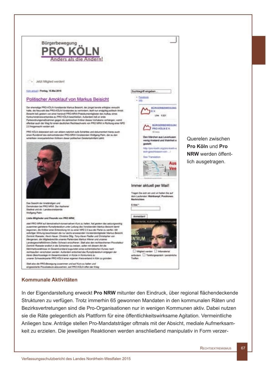 Seite 68 des Verfassungsschutzbericht 2015 Nordrhein-Westfalen
