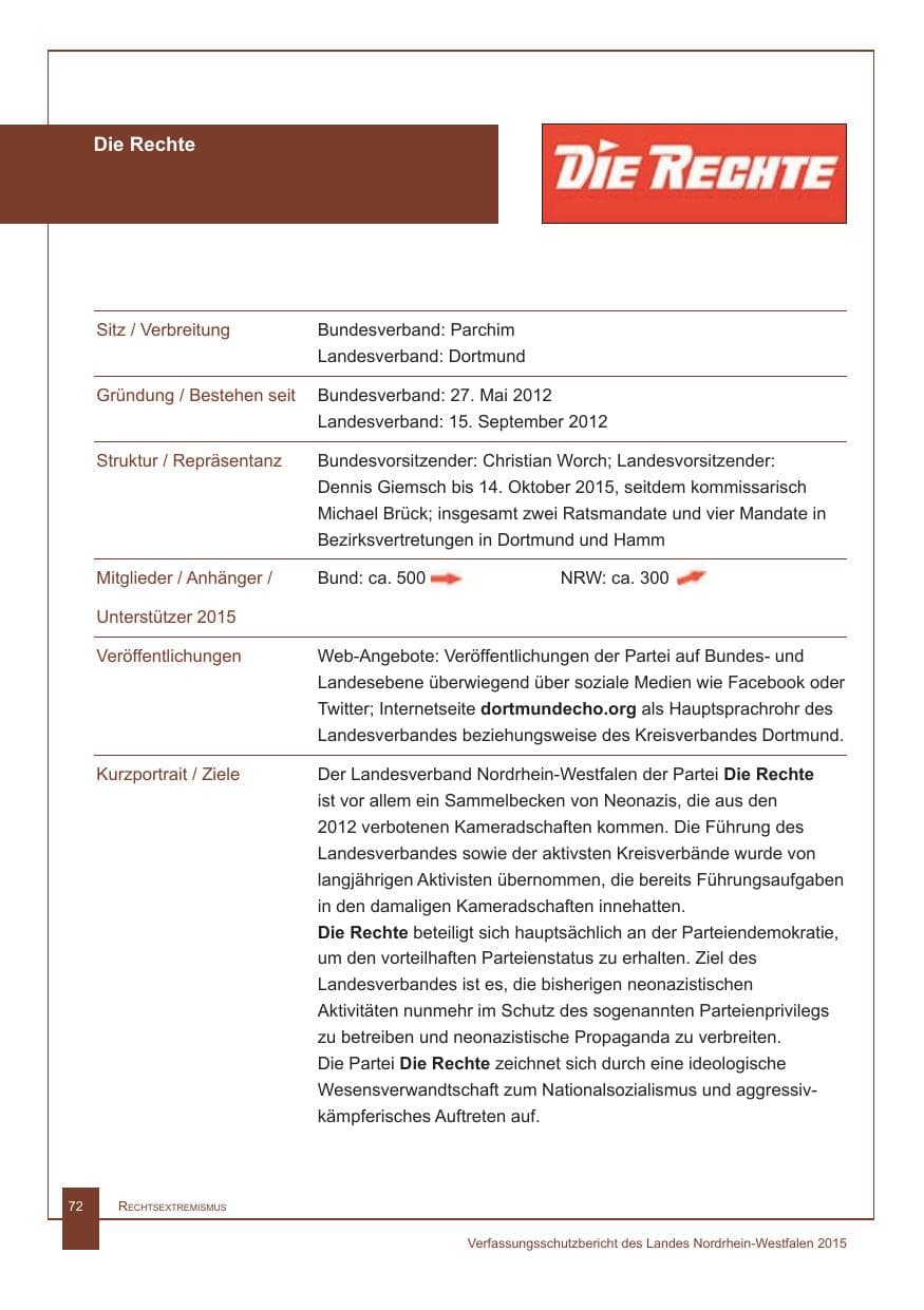 Seite 73 des Verfassungsschutzbericht 2015 Nordrhein-Westfalen