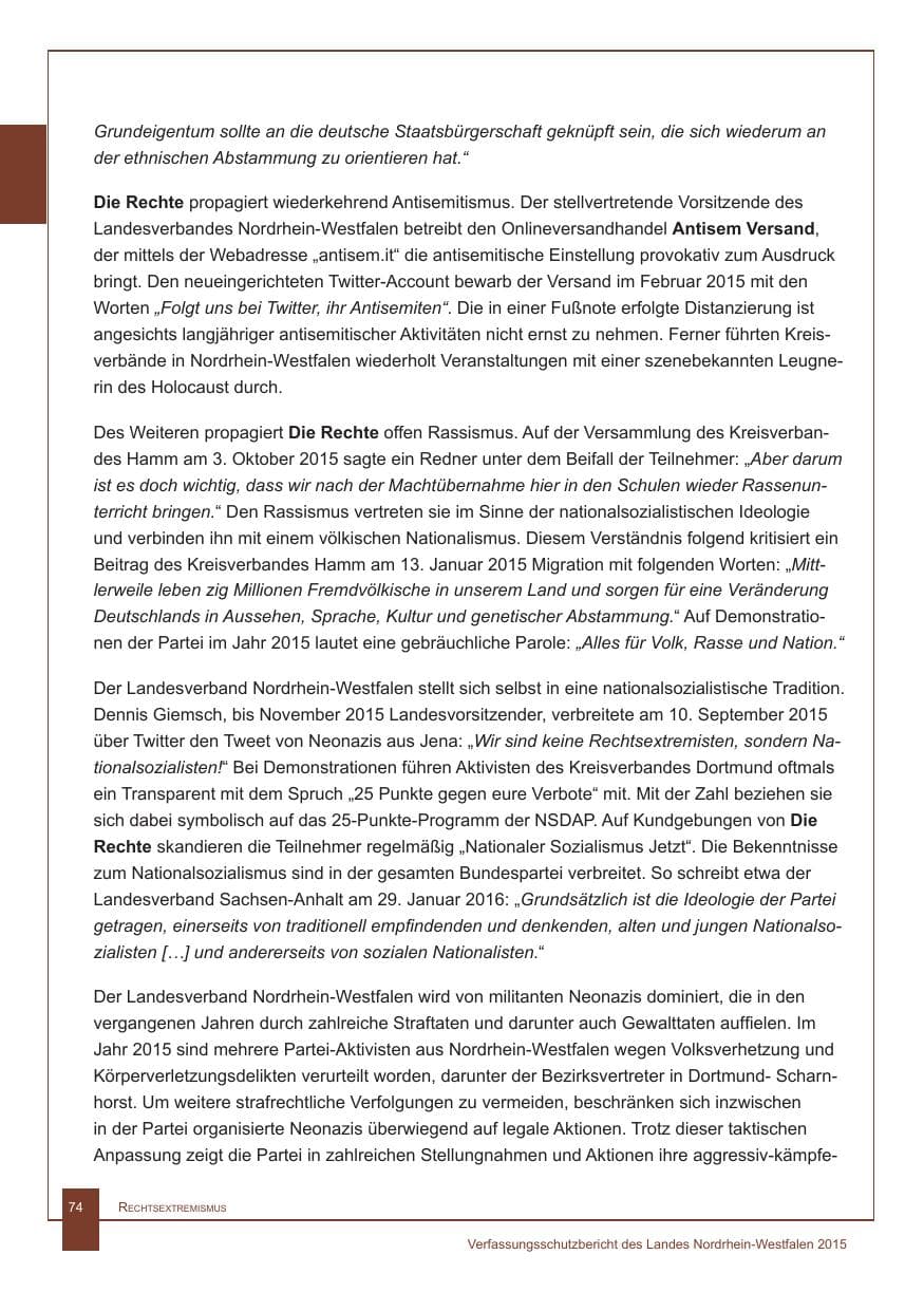 Seite 75 des Verfassungsschutzbericht 2015 Nordrhein-Westfalen