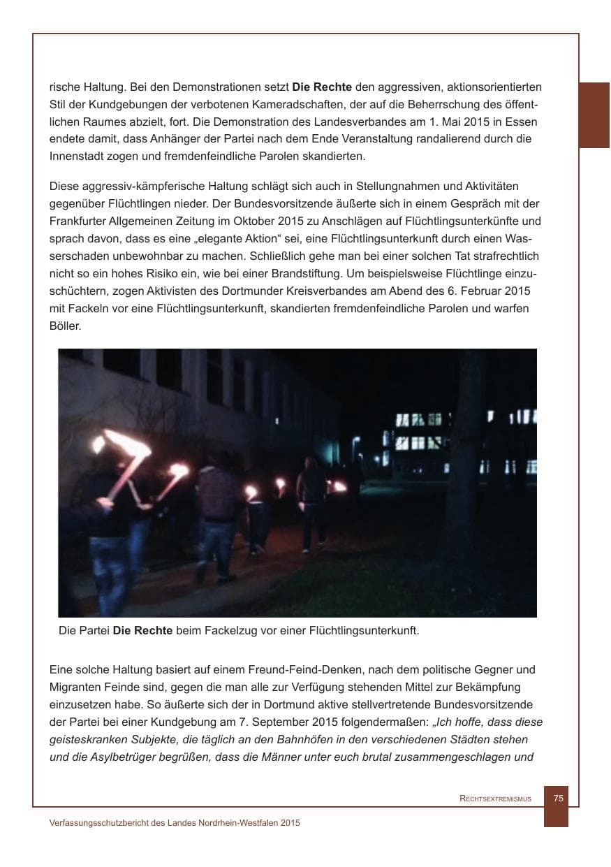 Seite 76 des Verfassungsschutzbericht 2015 Nordrhein-Westfalen
