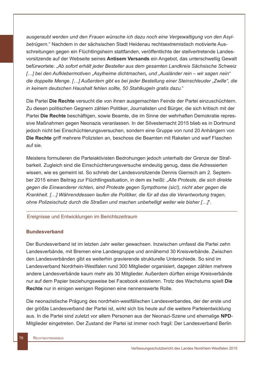Seite 77 des Verfassungsschutzbericht 2015 Nordrhein-Westfalen