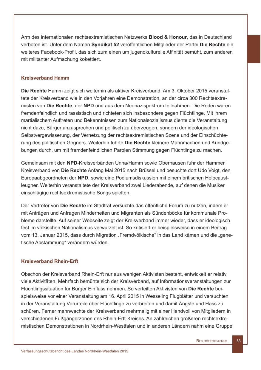 Seite 84 des Verfassungsschutzbericht 2015 Nordrhein-Westfalen