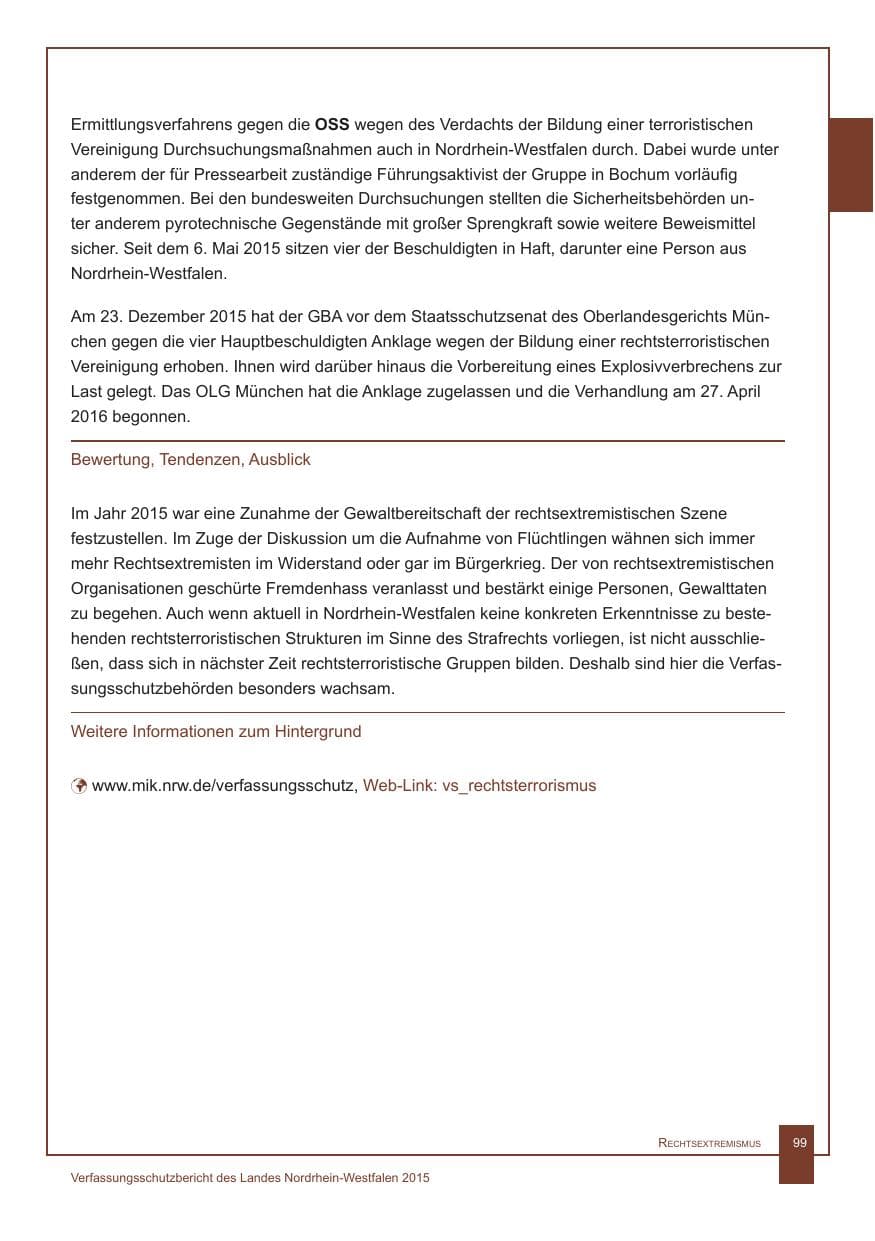 Seite 100 des Verfassungsschutzbericht 2015 Nordrhein-Westfalen