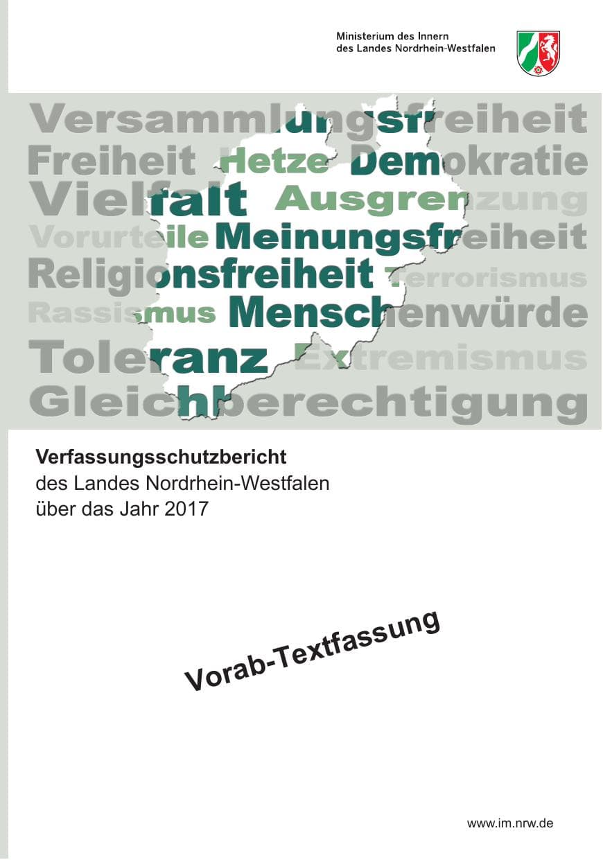 Seite 1 des Verfassungsschutzbericht 2017 Nordrhein-Westfalen