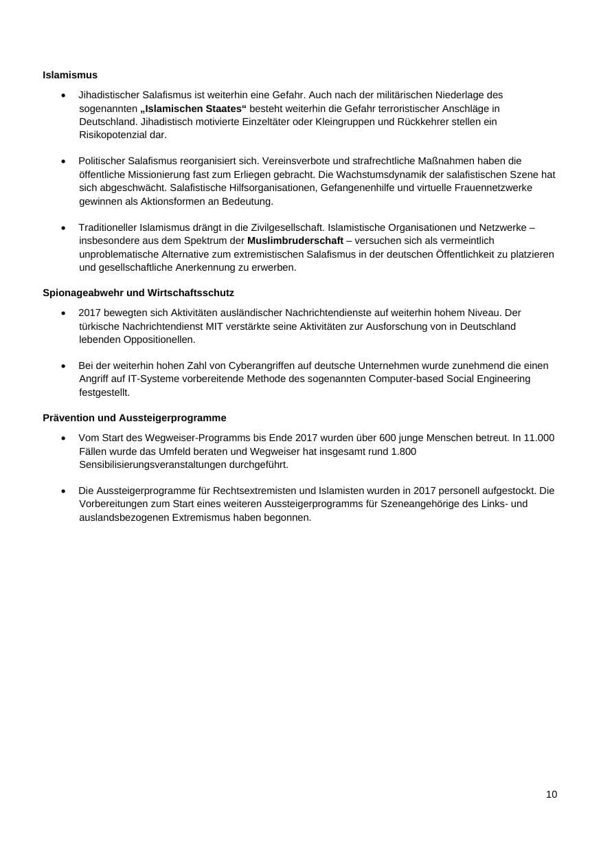 Seite 11 des Verfassungsschutzbericht 2017 Nordrhein-Westfalen