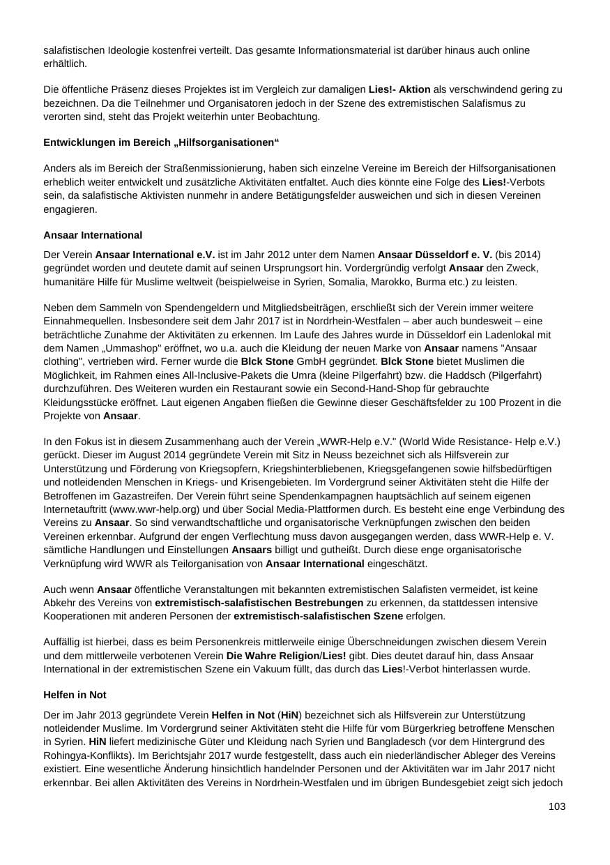 Seite 104 des Verfassungsschutzbericht 2017 Nordrhein-Westfalen