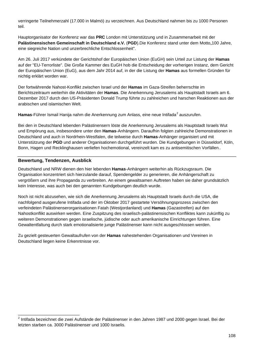 Seite 109 des Verfassungsschutzbericht 2017 Nordrhein-Westfalen