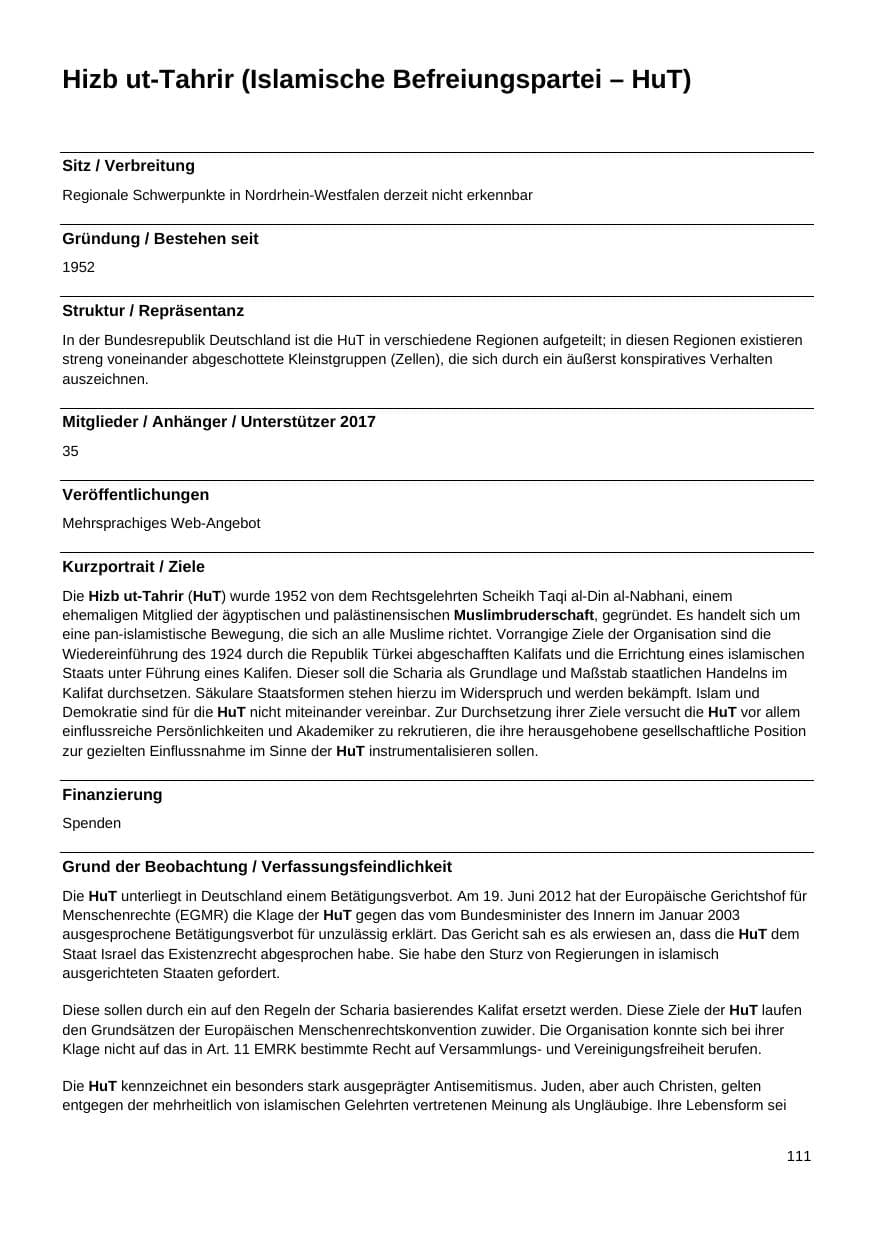 Seite 112 des Verfassungsschutzbericht 2017 Nordrhein-Westfalen
