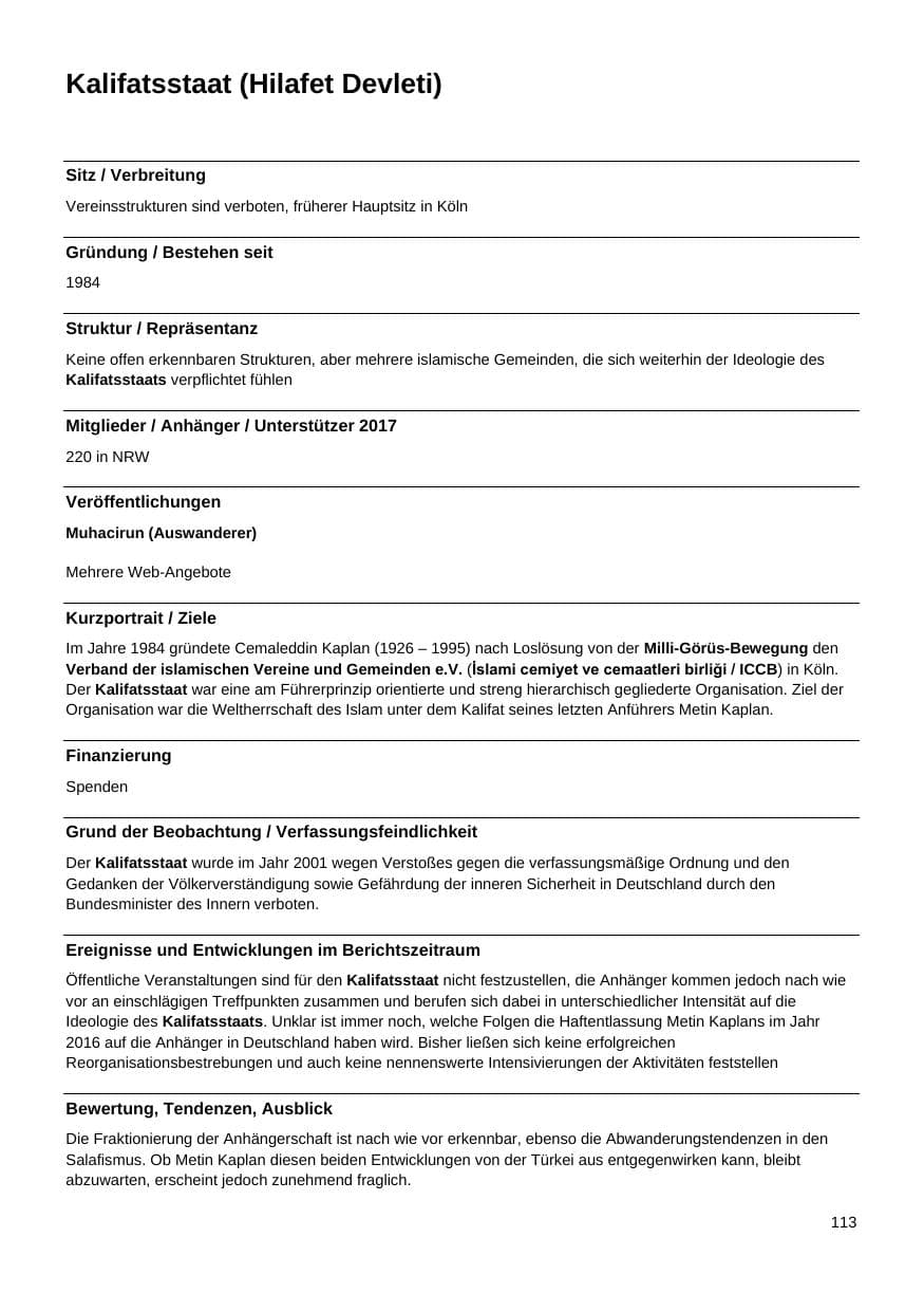 Seite 114 des Verfassungsschutzbericht 2017 Nordrhein-Westfalen