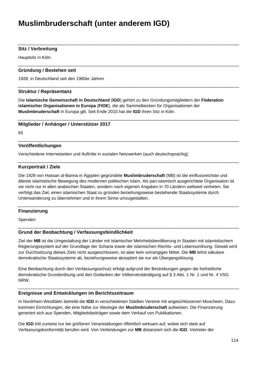 Seite 115 des Verfassungsschutzbericht 2017 Nordrhein-Westfalen