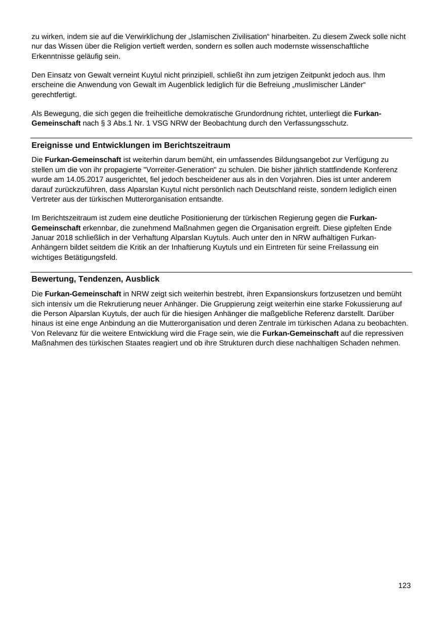 Seite 124 des Verfassungsschutzbericht 2017 Nordrhein-Westfalen