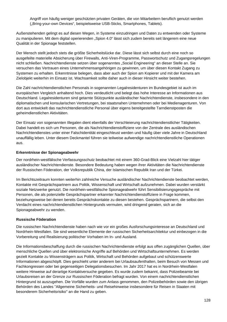 Seite 129 des Verfassungsschutzbericht 2017 Nordrhein-Westfalen